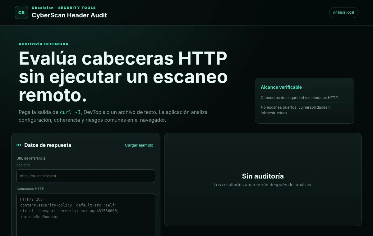 Interfaz funcional de CyberScan Header Audit