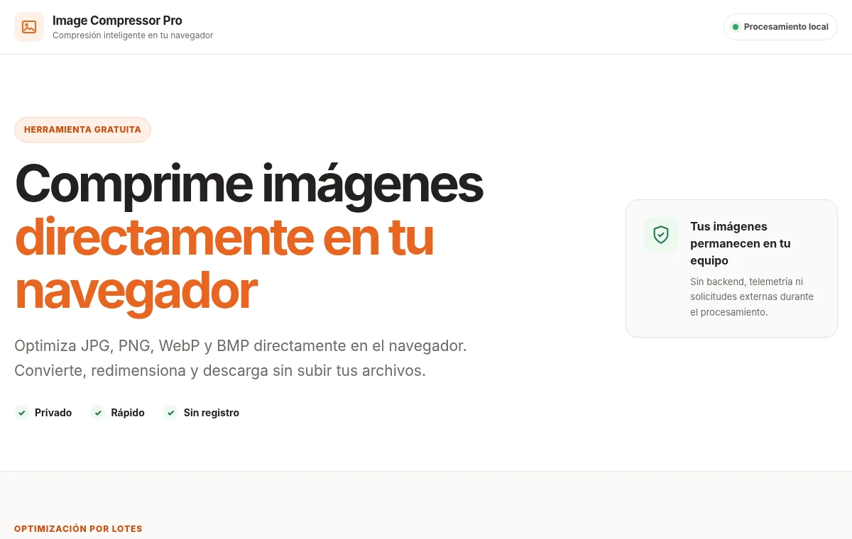 Interfaz funcional de Image Compressor Pro