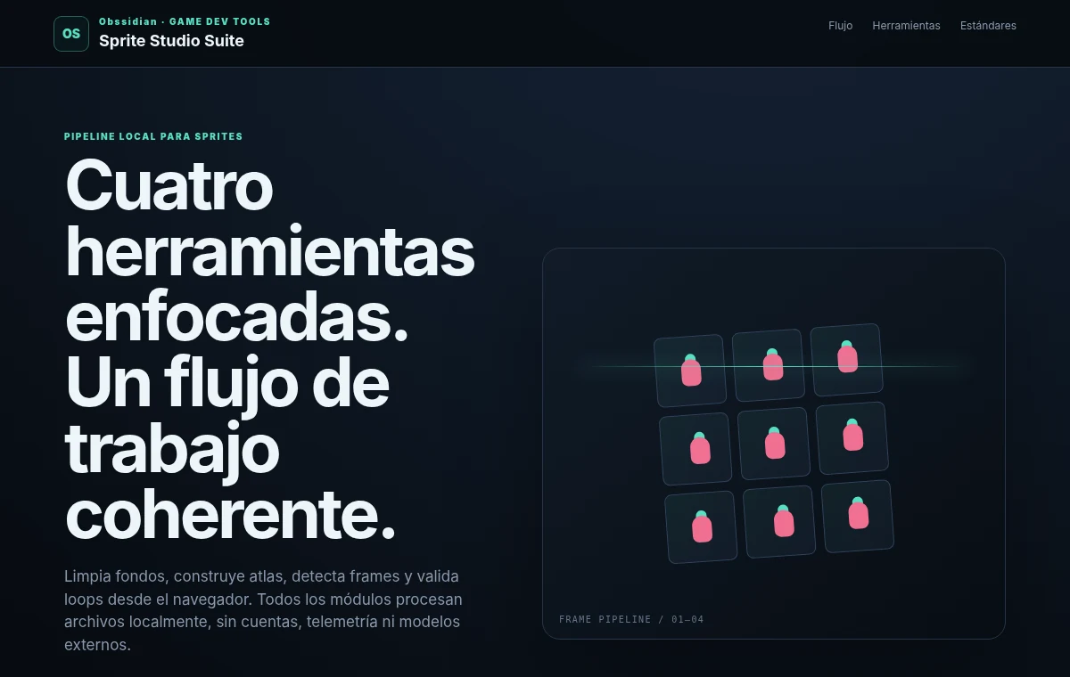 Interfaz funcional de Obssidian Sprite Studio Suite
